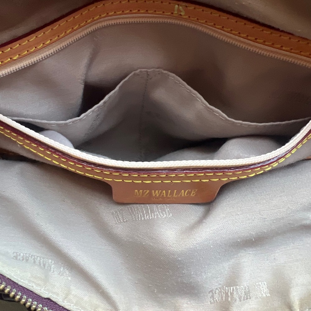 MZ Wallace Jane Satchel Bag Eggplant Plum Purple Nylon Leather Trim Designer‎ - Picture 9 of 16